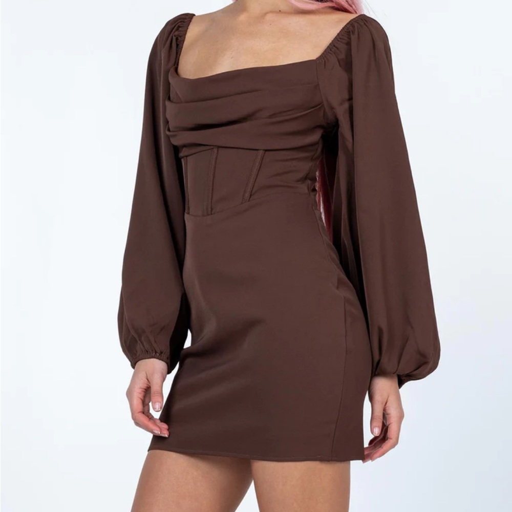 Lillie long sleeve mini dress brown princess polly